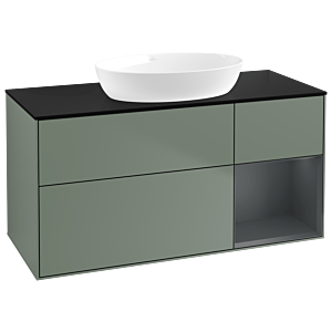 Villeroy und Boch Finion Waschtischunterschrank FA72HGGM 120cm, Abdeckplatte black matt, Regale Midnight matt lacquer, Olive Matt Lacquer