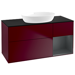 Villeroy und Boch Finion Waschtischunterschrank FA72HGHB 120cm, Abdeckplatte black matt, Regale Midnight matt lacquer, Peony Matt