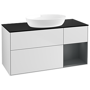 Villeroy und Boch Finion Waschtischunterschrank FA72HGMT 120cm, Abdeckplatte black matt, Regale Midnight matt lacquer, White matt lacquer