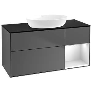 Villeroy et Boch Finion Villeroy et Boch FA72MTGK 120cm, plaque de recouvrement noir mat, étagères laqué blanc mat, anthracite mat