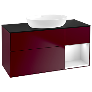 Villeroy et Boch Finion Villeroy et Boch FA72MTHB 120cm, plaque de recouvrement noir mat, étagères laqué blanc mat, Peony Matt