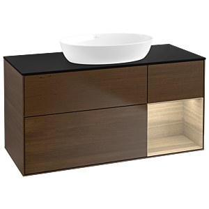 Villeroy und Boch Finion Waschtischunterschrank FA72PCGN 120cm, Abdeckplatte black matt, Regale Oak Veneer, Walnut veneer