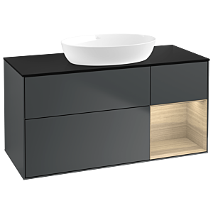 Villeroy und Boch Finion Waschtischunterschrank FA72PCHG 120cm, Abdeckplatte black matt, Regale Oak Veneer, Midnight Blue Matt Lacquer