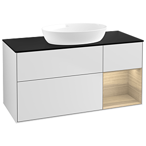 Villeroy und Boch Finion Waschtischunterschrank FA72PCMT 120cm, Abdeckplatte black matt, Regale Oak Veneer, White matt lacquer