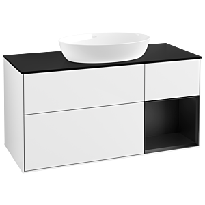 Villeroy und Boch Finion Waschtischunterschrank FA72PDGF 120cm, Abdeckplatte black matt, Regale Black matt lacquer, Glossy white lacquer