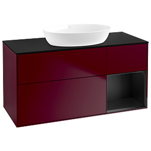 Villeroy et Boch Finion Villeroy et Boch FA72PDHB 120cm, plaque de recouvrement noir mat, étagères laqué noir mat, Peony Matt