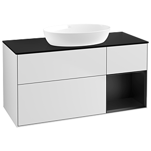 Villeroy und Boch Finion Waschtischunterschrank FA72PDMT 120cm, Abdeckplatte black matt, Regale Black matt lacquer, White matt lacquer