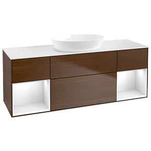 Villeroy et Boch Finion Villeroy et Boch FD01GFGN 120cm, plaque de recouvrement blanc mat, étagères Laque blanche brillante, placage noyer