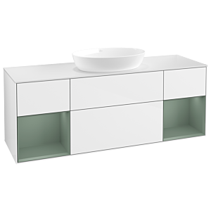 Villeroy et Boch Finion Villeroy et Boch FD01GMGF 120cm, plaque de recouvrement blanc mat, étagères laqué olive mat, laqué blanc brillant