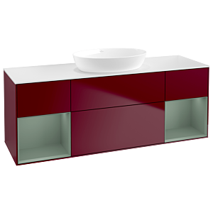 Villeroy et Boch Finion Villeroy et Boch FD01GMHB 120cm, plaque de recouvrement blanc mat, étagères laqué olive mat, Peony Matt