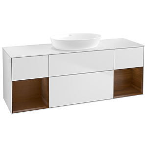Villeroy und Boch Finion Waschtischunterschrank FD01GNMT 120cm, Abdeckplatte white matt, Regale Walnut Veneer, White matt lacquer