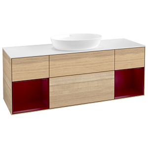 Villeroy et Boch Finion Villeroy et Boch FD01HBPC 120cm, plaque de recouvrement blanc mat, étagères Peony laqué mat, Oak Veneer