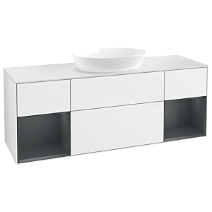 Villeroy et Boch Finion Villeroy et Boch FD01HGGF 120cm, plaque de recouvrement blanc mat, étagères laqué mat minuit, laqué blanc brillant