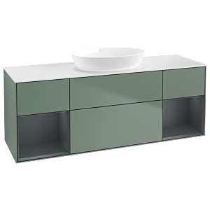 Villeroy et Boch Finion Villeroy et Boch FD01HGGM 120cm, plaque de recouvrement blanc mat, étagères laqué mat Midnight, Olive Matt Lacquer