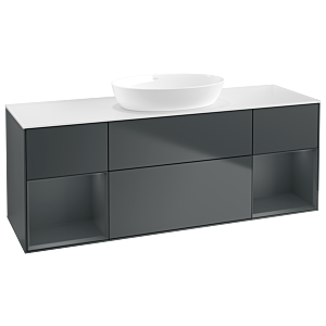 Villeroy et Boch Finion Villeroy et Boch FD01HGHG 120cm, plaque de recouvrement blanc mat, étagères Midnight laqué mat, Midnight Blue Matt Lacquer