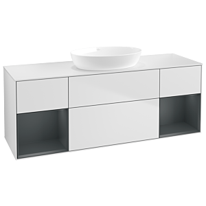 Villeroy et Boch Finion Villeroy et Boch FD01HGMT 120cm, plaque de recouvrement blanc mat, étagères laqué mat Midnight, laqué blanc mat