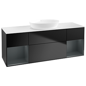 Villeroy et Boch Finion Villeroy et Boch FD01HGPD 120cm, plaque de recouvrement blanc mat, étagères laqué mat Midnight, laqué noir mat