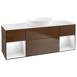 Villeroy et Boch Finion Villeroy et Boch FD01MTGN 120cm, plaque de recouvrement blanc mat, étagères laqué blanc mat, placage noyer