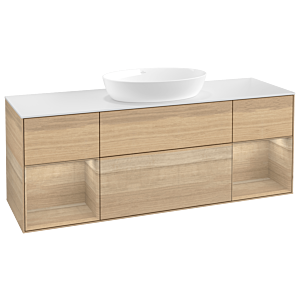 Villeroy et Boch Finion Villeroy et Boch FD01PCPC 120cm, plaque de recouvrement blanc mat, étagères Oak Veneer , Oak Veneer