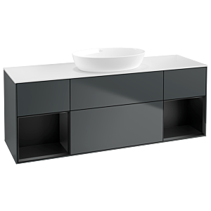 Villeroy et Boch Finion Villeroy et Boch FD01PDHG 120cm, plaque de recouvrement blanc mat, étagères laqué noir mat, Midnight Blue Matt Lacquer