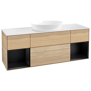 Villeroy und Boch Finion Waschtischunterschrank FD01PDPC 120cm, Abdeckplatte white matt, Regale Black matt lacquer, Oak Veneer