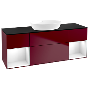 Villeroy und Boch Finion Waschtischunterschrank FD02GFHB 120cm, Abdeckplatte black matt, Regale Glossy white lacquer, Peony Matt