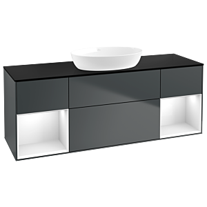 Villeroy und Boch Finion Waschtischunterschrank FD02GFHG 120cm, Abdeckplatte black matt, Regale Glossy white lacquer, Midnight Blue Matt Lacquer