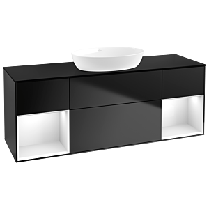 Villeroy et Boch Finion Villeroy et Boch FD02GFPD 120cm, plaque de recouvrement noir mat, étagères laqué blanc brillant, laqué noir mat