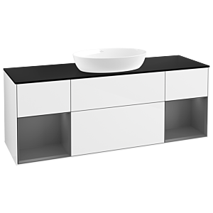 Villeroy und Boch Finion Waschtischunterschrank FD02GKGF 120cm, Abdeckplatte black matt, Regale Anthracite matt lacquer, Glossy white lacquer