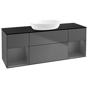 Villeroy und Boch Finion Waschtischunterschrank FD02GKGK 120cm, Abdeckplatte black matt, Regale Anthracite matt lacquer, Anthracite matt