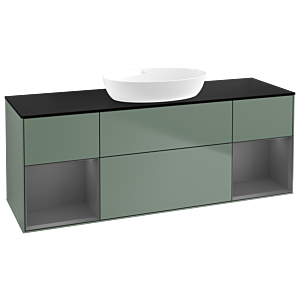 Villeroy et Boch Finion Villeroy et Boch FD02GKGM 120cm, plaque de recouvrement noir mat, étagères laqué mat anthracite, Olive Matt Lacquer