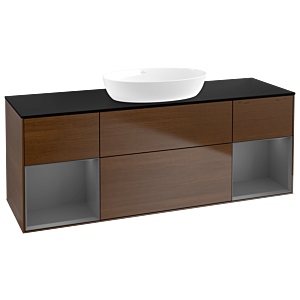 Villeroy und Boch Finion Waschtischunterschrank FD02GKGN 120cm, Abdeckplatte black matt, Regale Anthracite matt lacquer, Walnut veneer