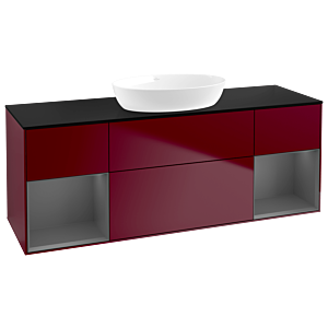 Villeroy et Boch Finion Villeroy et Boch FD02GKHB 120cm, plaque de recouvrement noir mat, étagères anthracite laqué mat, Peony Matt