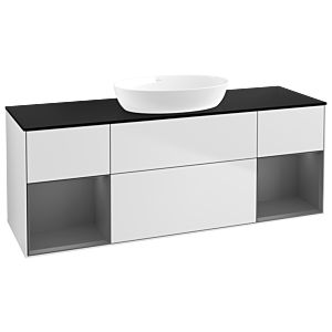 Villeroy et Boch Finion Villeroy et Boch FD02GKMT 120cm, plaque de recouvrement noire mate, étagères laquées anthracite mat, laqué blanc mat
