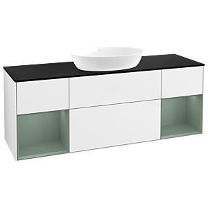 Villeroy et Boch Finion Villeroy et Boch FD02GMGF 120cm, plaque de recouvrement noir mat, étagères laqué olive mat, laqué blanc brillant