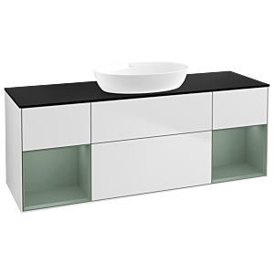 Villeroy et Boch Finion Villeroy et Boch FD02GMMT 120cm, plaque de recouvrement noir mat, étagères laqué olive mat, laqué blanc mat