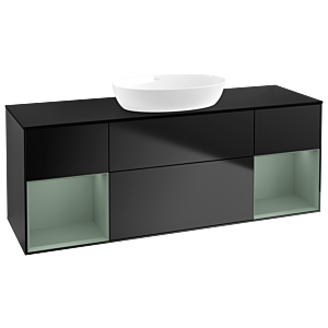 Villeroy et Boch Finion Villeroy et Boch FD02GMPD 120cm, plaque de recouvrement noir mat, étagères laqué olive mat, laqué noir mat