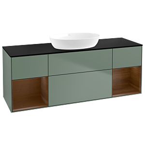 Villeroy und Boch Finion Waschtischunterschrank FD02GNGM 120cm, Abdeckplatte black matt, Regale Walnut Veneer, Olive Matt Lacquer