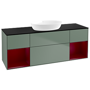 Villeroy und Boch Finion Waschtischunterschrank FD02HBGM 120cm, Abdeckplatte black matt, Regale Peony matt lacquer, Olive Matt Lacquer