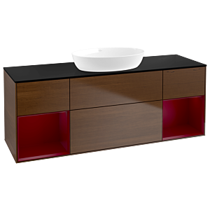 Villeroy und Boch Finion Waschtischunterschrank FD02HBGN 120cm, Abdeckplatte black matt, Regale Peony matt lacquer, Walnut veneer