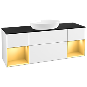 Villeroy et Boch Finion Villeroy et Boch FD02HFGF 120cm, plaque de recouvrement noir mat, étagères laqué or mat, laqué blanc brillant