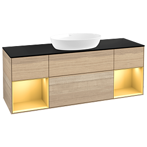 Villeroy and Boch Finion Villeroy and Boch Finion FD02HFPC 120cm, cover plate black matt, shelves gold matt lacquer, Oak Veneer