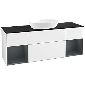 Villeroy et Boch Finion Villeroy et Boch FD02HGGF 120cm, plaque de recouvrement noir mat, étagères laqué mat minuit, laqué blanc brillant