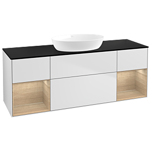 Villeroy und Boch Finion Waschtischunterschrank FD02PCMT 120cm, Abdeckplatte black matt, Regale Oak Veneer, White matt lacquer