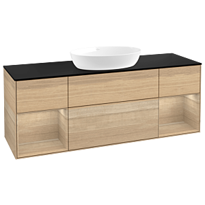 Villeroy et Boch Finion Villeroy et Boch FD02PCPC 120cm, plaque de recouvrement noir mat, étagères Oak Veneer , Oak Veneer