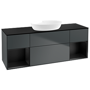 Villeroy et Boch Finion Villeroy et Boch FD02PDHG 120cm, plaque de recouvrement noir mat, étagères laqué noir mat, Midnight Blue Matt Lacquer