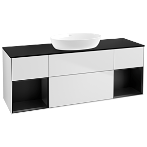 Villeroy et Boch Finion Villeroy et Boch FD02PDMT 120cm, plaque de recouvrement noir mat, étagères laqué noir mat, laqué blanc mat
