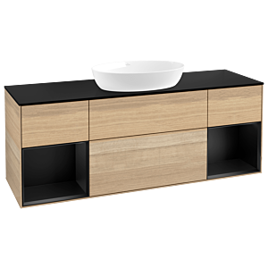 Villeroy et Boch Finion Villeroy et Boch FD02PDPC 120cm, plaque de recouvrement noir mat, étagères laqué noir mat, Oak Veneer