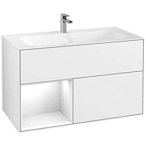 Villeroy und Boch Finion Waschtischunterschrank G030GFGF 99,6x59,1cm, Wandbeleuchtung, Regal links Glossy white lacquer, Glossy white lacquer