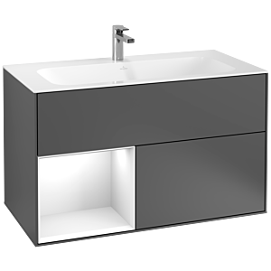 Villeroy et Boch Finion Villeroy et Boch G030GFGK 99,6x59,1cm, éclairage mural, étagère à gauche laqué blanc brillant, anthracite mat